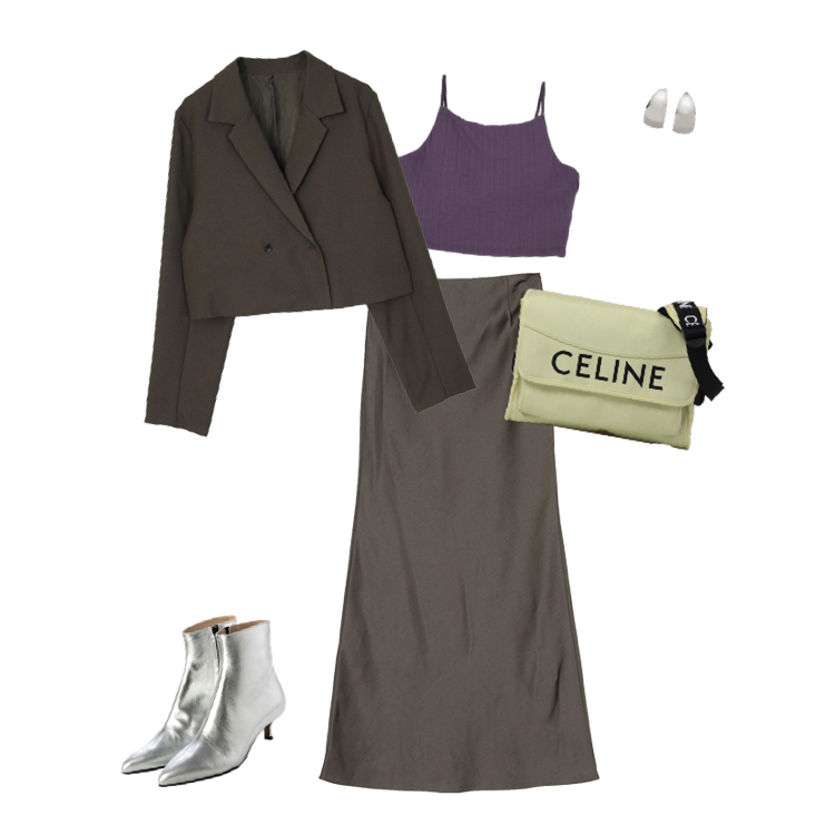CELINE セリーヌスカートグレー地球ロゴ